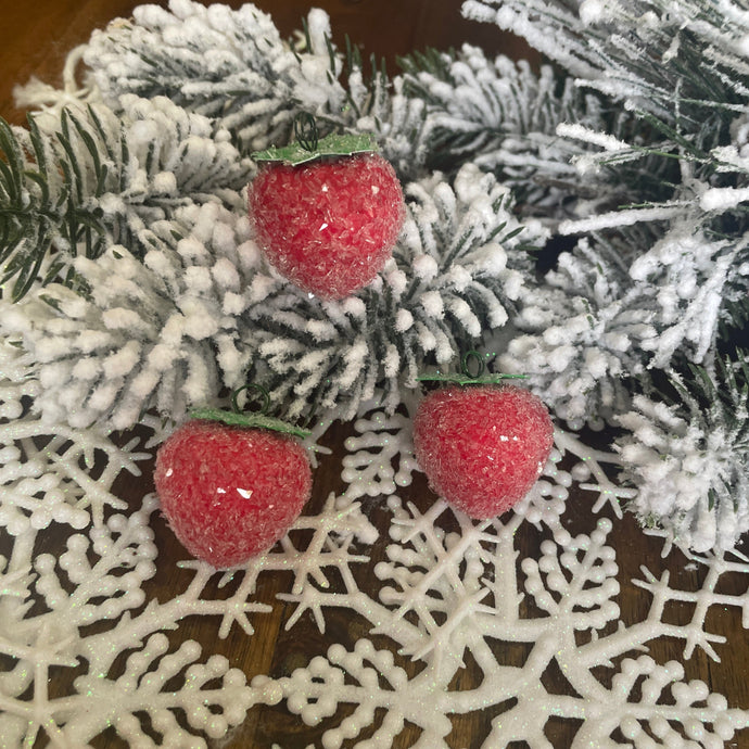 Vintage Style Spun Cotton Strawberry Ornament